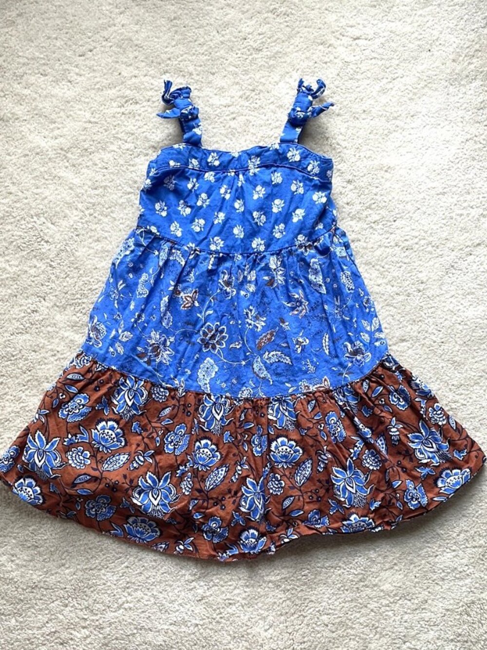 Janie and Jack Mixed Paisley Floral Tiered Maxi Sundress Blue Brown 12-18 months